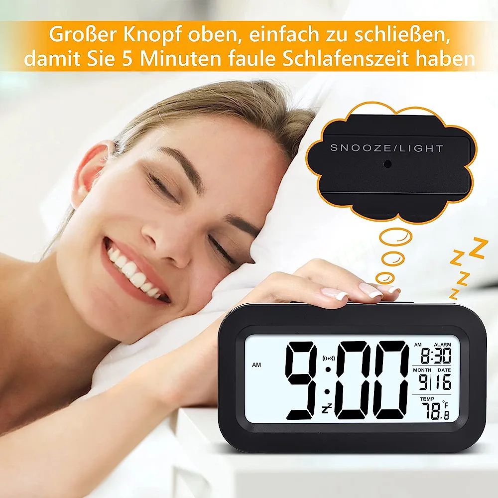 Digital Alarm Clock LED Touch Sensor Backlight With Time Temperature Date, Black