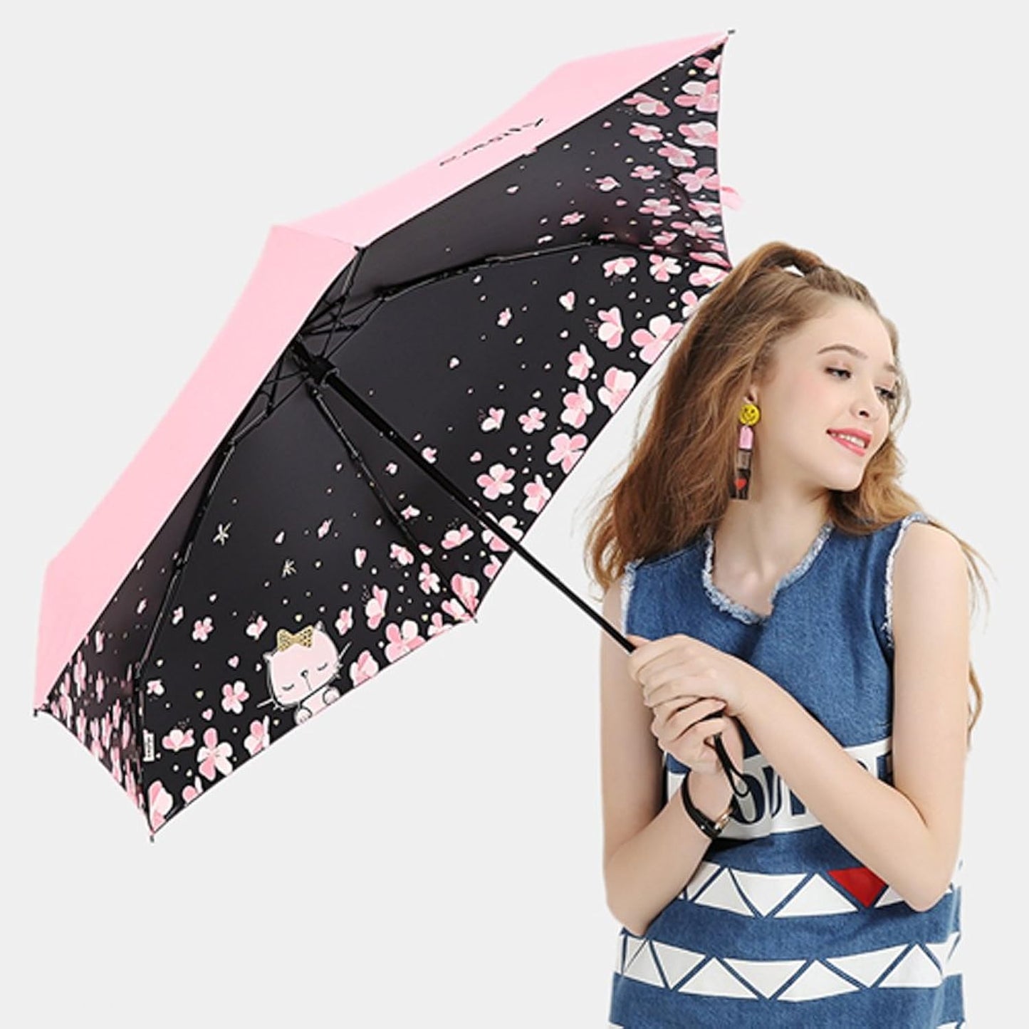 Compact Folding Umbrella with UV Protection, Portable Umbrella, Pink for girls