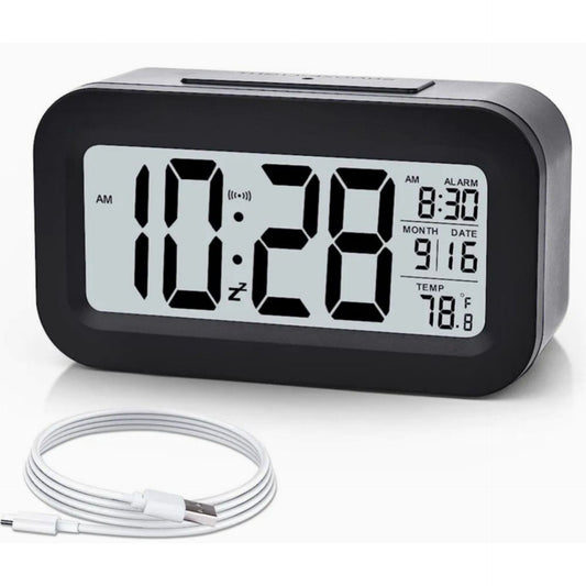 Digital Alarm Clock LED Touch Sensor Backlight With Time Temperature Date, Black