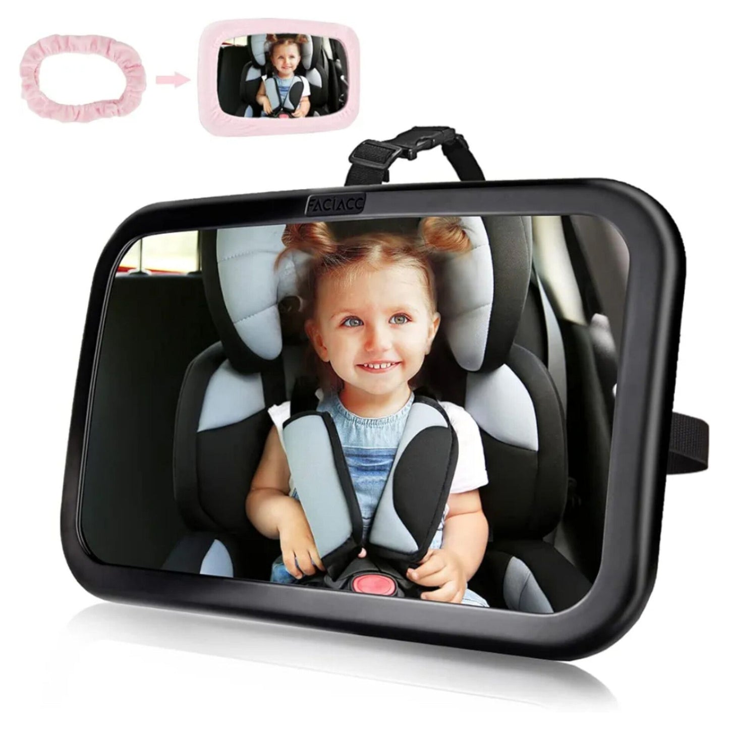 Rear Seat Mirror for Baby, Shatterproof Car Rear View Mirror for Baby Seat, Crystal Clear View, Shatterproof, Adjustable Mirror with Fabric Cover