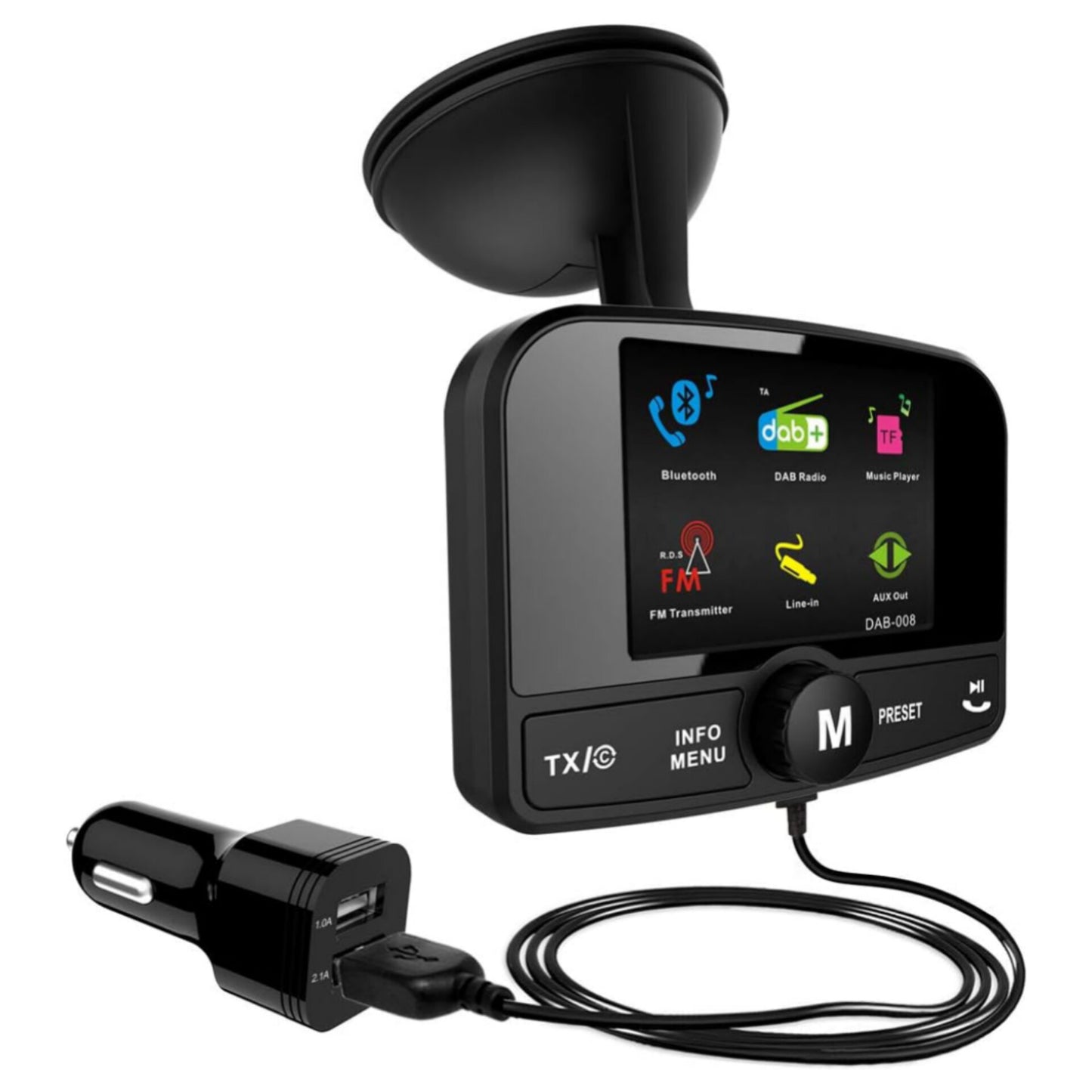 [2.4" Colorful Display] Car DAB/DAB+ Radio Adaptor, Portable DAB Digital Radio Bluetooth FM Transmitter Music Receiver+60 Presets+Handsfree Call+AUX IN/OUT+Dual USB Charge Port +U Disk/TF Card Play 64G