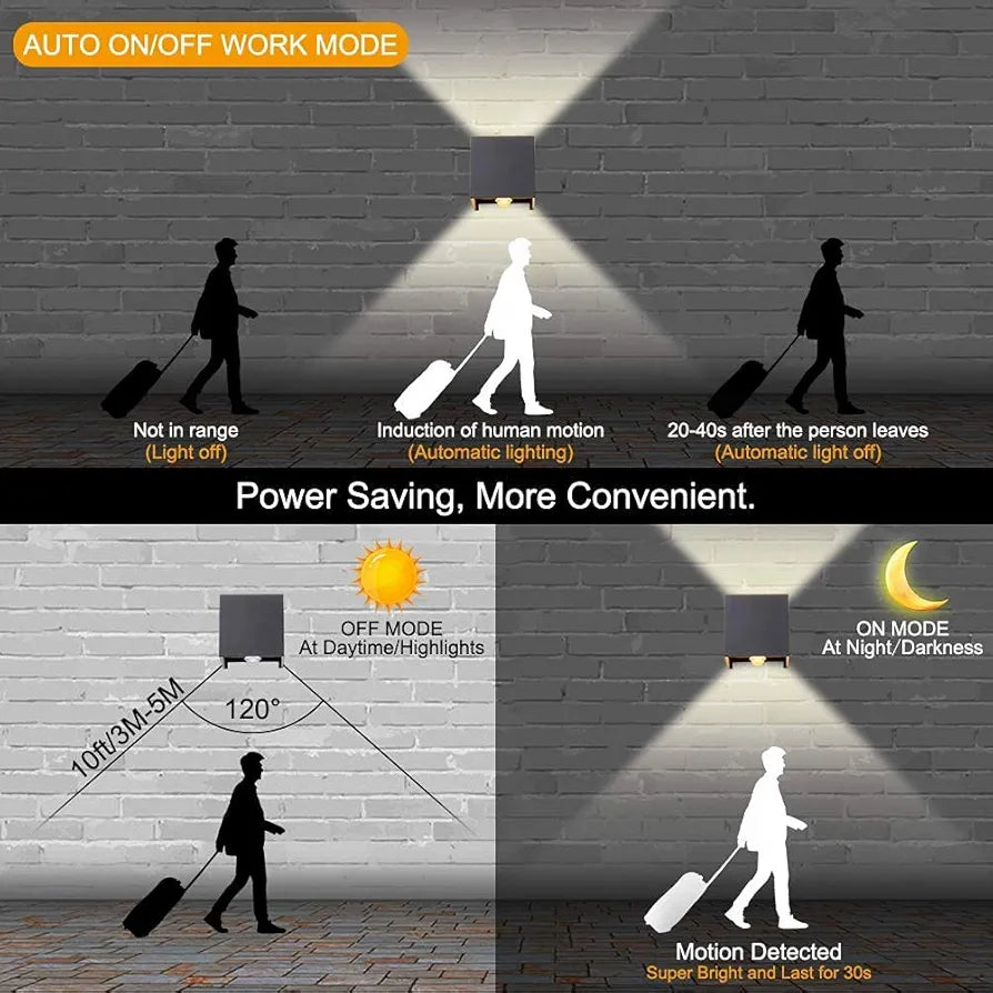 Pack of 2, 12 W Wall Light with Motion Sensor Outdoor/Indoor LED Wall Lighting Neutral White Waterproof Adjustable Outdoor Lamp LED Wall Light Sensor for Garden/Hallway/Path