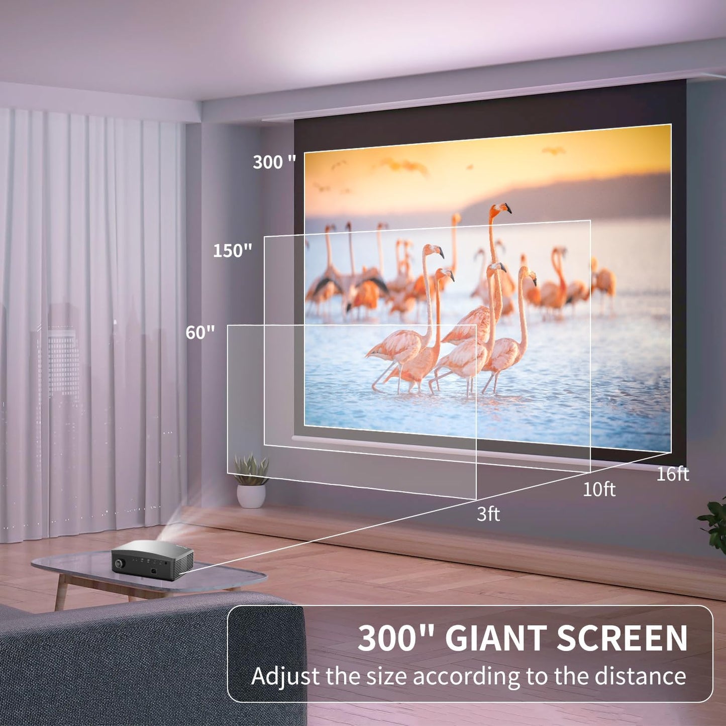 Projector 4K, 5G WIFI Bluetooth Projector with Electric Focus and Digital Zoom, 9500 Lumens Outdoor Projector with 300 Inch Display, 1080P Phone Projector for TV Stick, Netflix IOS Android.