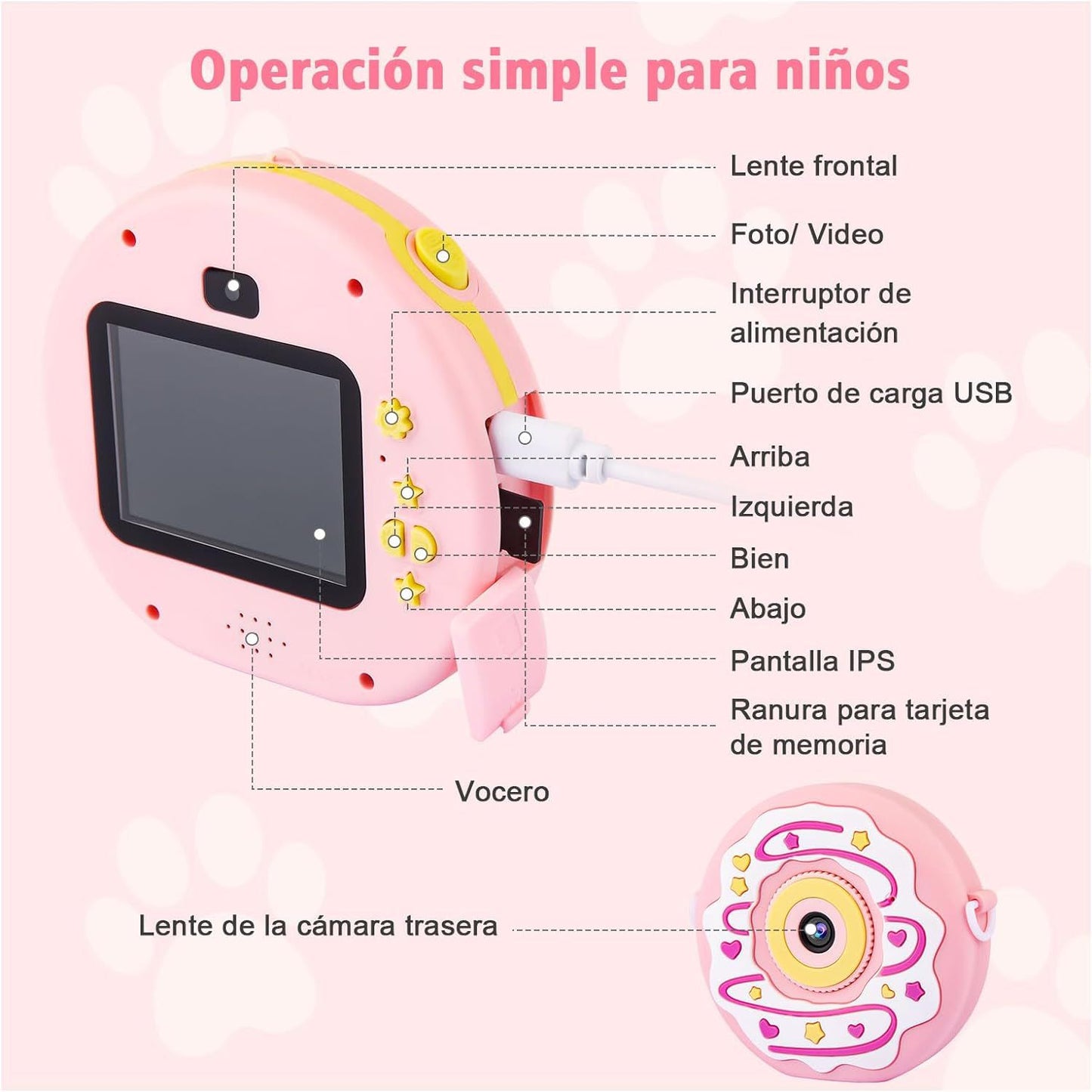 Children's Camera, Digital Camera for Children, 40MP, 1080P HD, Double Lens, Selfie Camera, 8X Zoom, Automatic Shut-Off, 32GB TF Card, 2.4 Inch Digital Camera Children, Pink