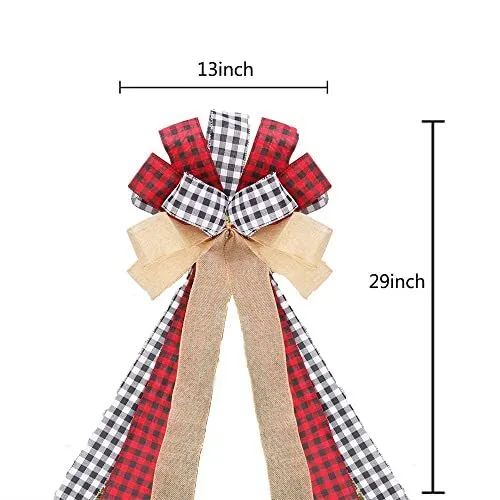 Christmas Tree Topper, Plaid Decorative Bow, Handmade Farmhouse Large Christmas Tree Topper