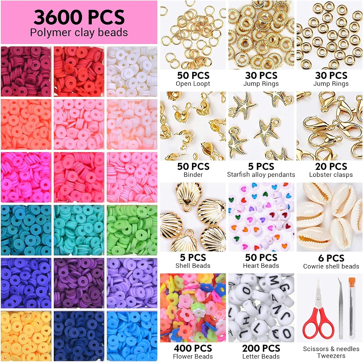 6280pcs Colorful Beads Toy Beads Making DIY Bracelet Necklace Jewelry Clay Beads DIY Craft Jewelry Making for Kids Adults, 2 Boxes