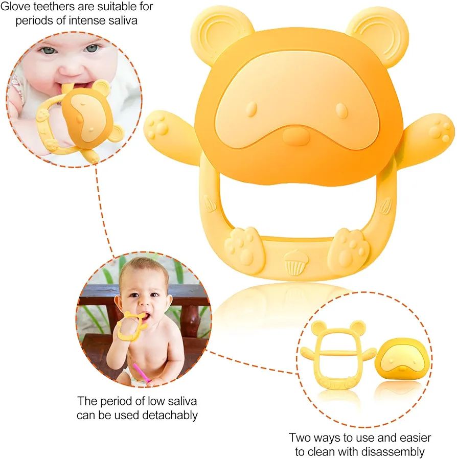 Baby Teething Ring, Baby Teething Toy, Silicone Teething Ring, Removable and High Temperature Boiled Teething Ring, BPF-Free Teething Nursing Accessory for 3+ Months Babies Toddlers (Yellow)