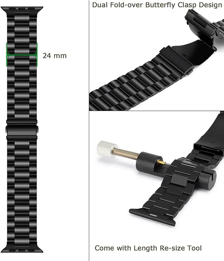 42mm Band For Smart Watch, Band 42mm, Premium Metal, Stainless Steel Bracelet, for Smart Watch Ultra Series 8, 7, SE, 6, 5, 4, 3, 2, 1, Black