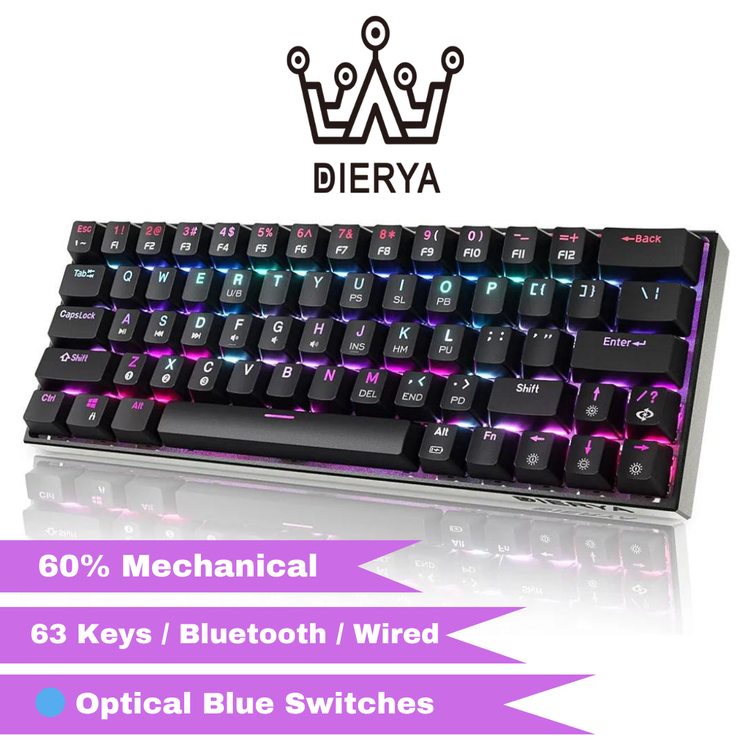 RGB Mechanical Keyboard, 63 Keys Bluetooth 4.0, LED Backlight, Wireless USB, Wired Gaming Computer Keyboard for Multiple Devices, Mobile Phone Android Mobile Phone PC Laptop