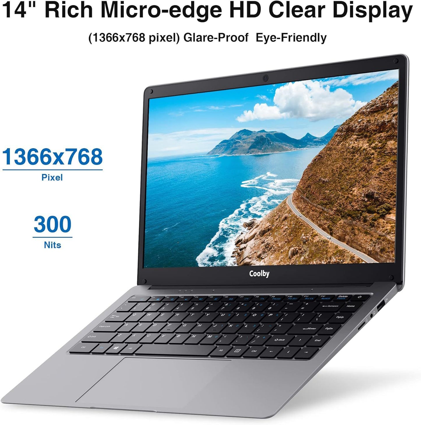 Coolby Laptop Windows 10 Pro 14" 6GB RAM 128GB SSD Intel Gemini Lake J4005 Processor up to 2.7GHz Available on Windows 11 Support Mini HD WiFi USB 3.0 BT4.2