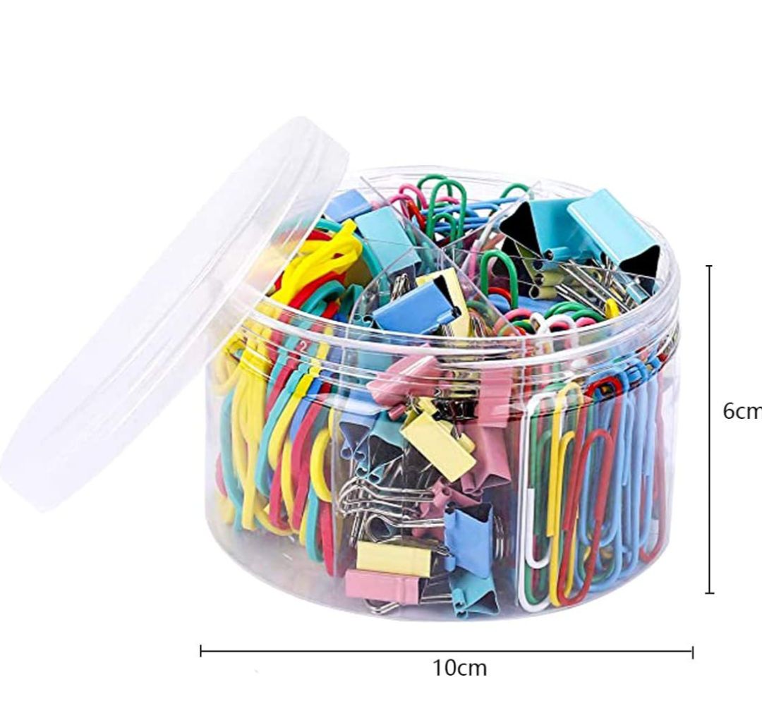 200 plus Pcs of Colorful Binder Clips,Metal Document Holders Paper Clips Assorted Sizes, Rubber Bands, Boxed Office Supplies Sets