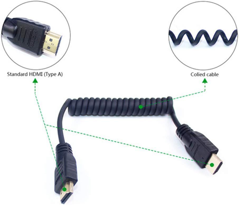 High Speed Full HDMI 2.0 Coiled Cable 11.8" to 21.6" for 4K 60P for BMPCC 4K 6K Atomos Ninja Niji