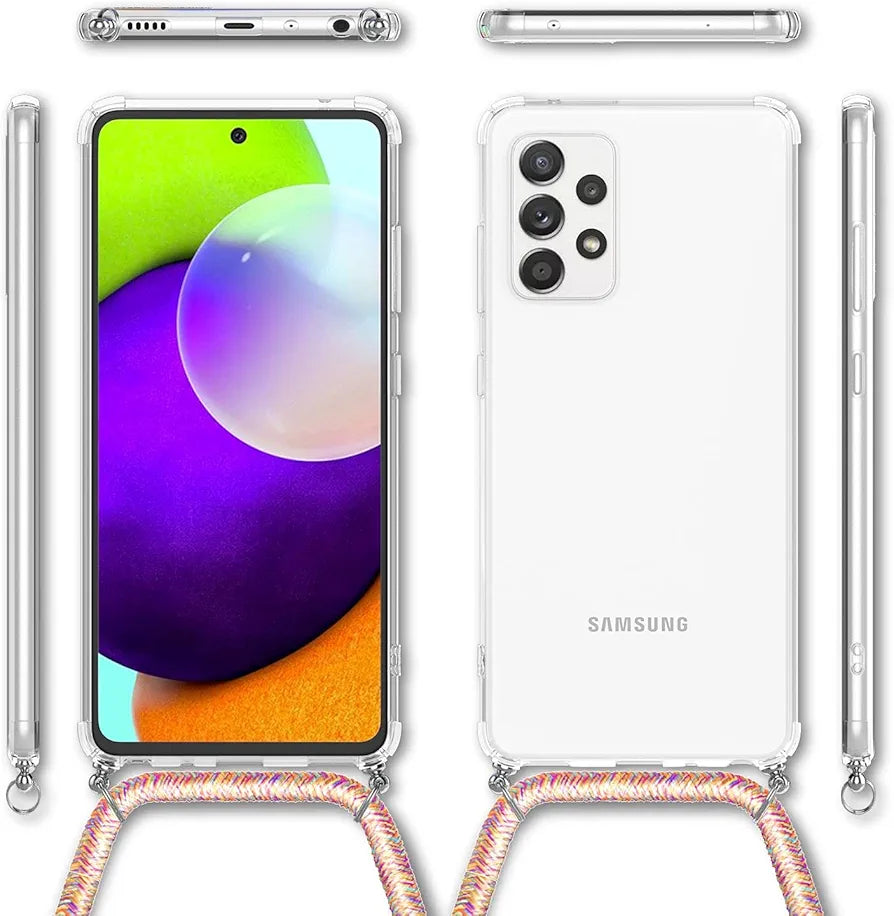 Necklace Case Compatible with Samsung Galaxy A52 5G / A52 / A52s 5G, Transparent Mobile Phone Case with Chain, Protective Case and Mobile Phone Cord, Hard Case with Neck Strap, Chain Cover, Colour: Rainbow