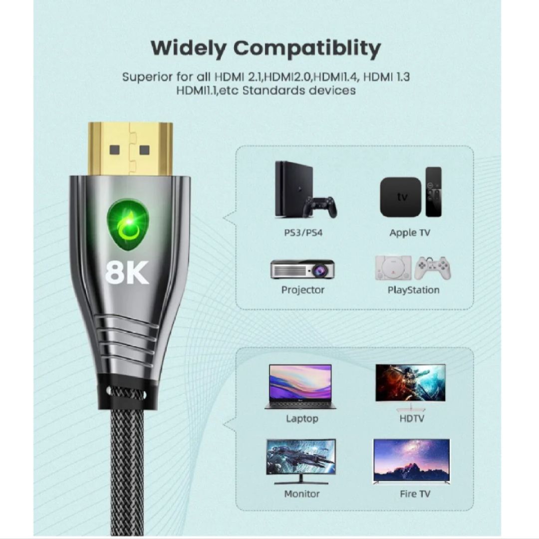 NEWDERY 8K HDMI 2.1 Cable 5M, Compatible With All 4K 2K, 8K@60Hz | 4K@120Hz | UHDTV 7680×4320 | eARC | HDR10+ | VRR | HDCP 2.2&2.3, Compatible With PS5 / PS4 / PS3 / Xbox One X / Fire TV