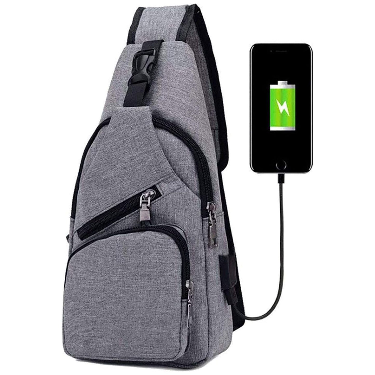 Chest Bag with USB Charging, Chest Bag Sling with Adjustable, Backpack Shoulder Bag for Men (Including 1 x USB Cable)