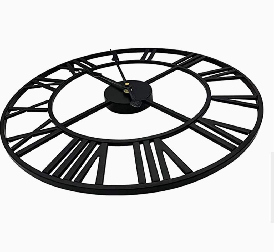 Large Wall Clock Modern, Oversized Rome Numeral Decorative Art Classic Metal Wall Clock, Indoor Silent Clock for Living Room Decor, Fireplace, Office (Black 18inch)