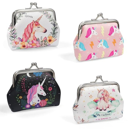 Mini Purse Women's Cute Coin Bag for Girls, Unicorn Pattern Small Purse, White, Coin Purse, Pack of 4