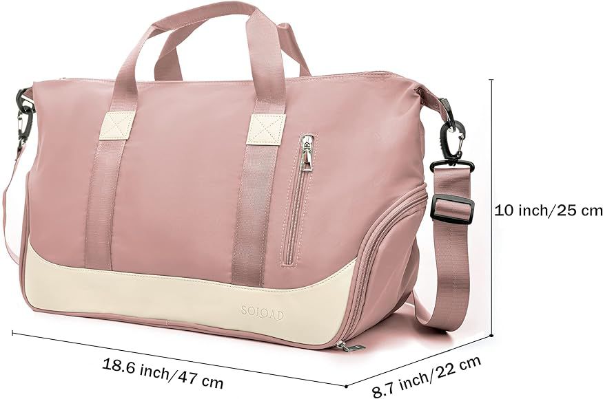 Sports Bag for Men and Women Weekender Carry On Workout Travel Bag Overnight Shoulder Bag Lightweight with Shoe Compartment and Wet Compartment, Pink