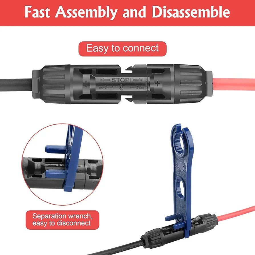 Solar Panel Cable Y-Splitter (1 to 2) Solar PV Parallel Adapter MMF+FFM Solar Cable Supports 30A High Current for Parallel Photovoltaic Connection (2 Pairs)