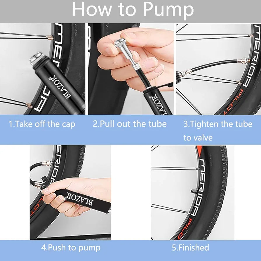 Air Pump Bicycle, 160 psi Portable and Lightweight Bicycle Pump Mini, Bicycle Pump Presta Schrader All Valves for Road Bike, Mountain Bike, Children's Bike, BMX, MTB, Football, Basketball