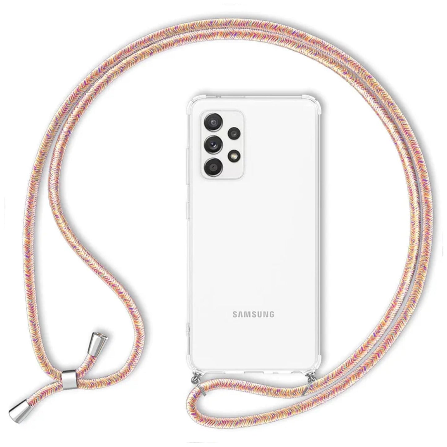 Necklace Case Compatible with Samsung Galaxy A52 5G / A52 / A52s 5G, Transparent Mobile Phone Case with Chain, Protective Case and Mobile Phone Cord, Hard Case with Neck Strap, Chain Cover, Colour: Rainbow