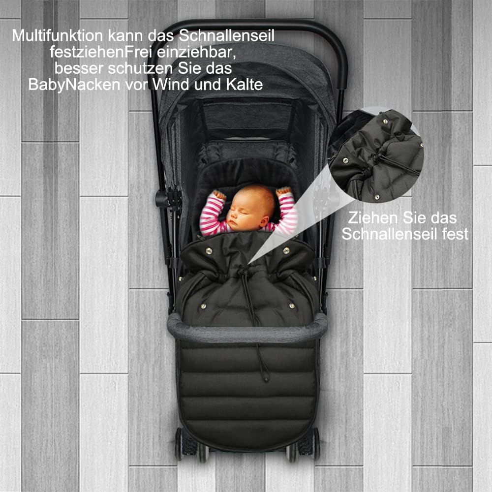 Baby Footmuff, Winter Foot Muff with Zip, Buggy Fleece Bag with Non-Slip Protection, Footmuff Pushchair, Washable, for All Prams, Baby Seat (Black)