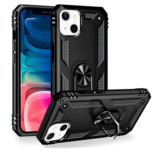 Military-Style Ring Case Compatible with iPhone 13 Mini Case, Extremely Protective Shockproof Robust Outdoor Case, 360° Ring for Stand Function & Car Holder, Hard Case & Silicone Cover