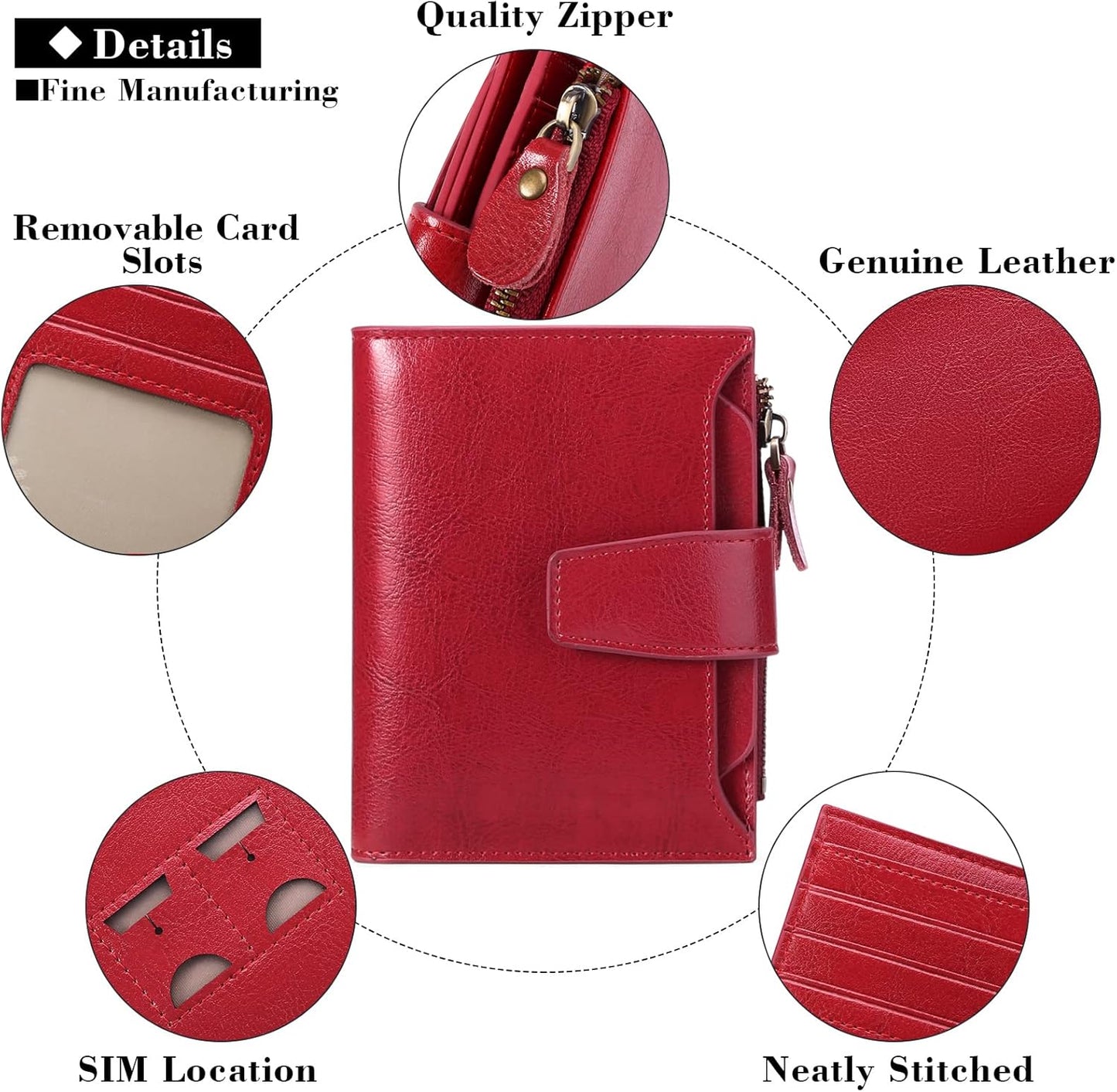 Women's Small Purse Women's Genuine Leather with 14 Card Slots RFID Blocking with Coin Pocket Small Purse, Large Red