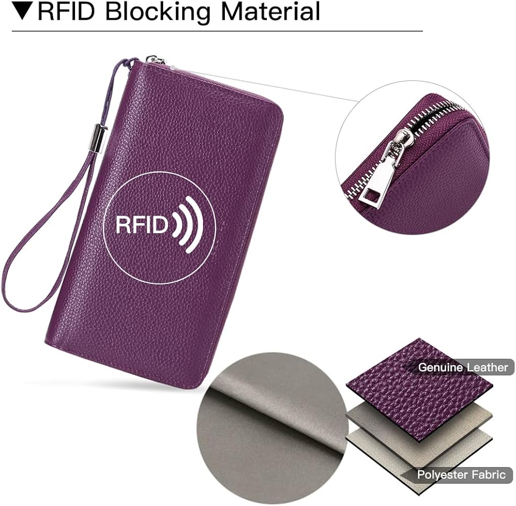 Women Leather Wallets RFID Blocking Zip Around Credit Card Holder Phone Clutch