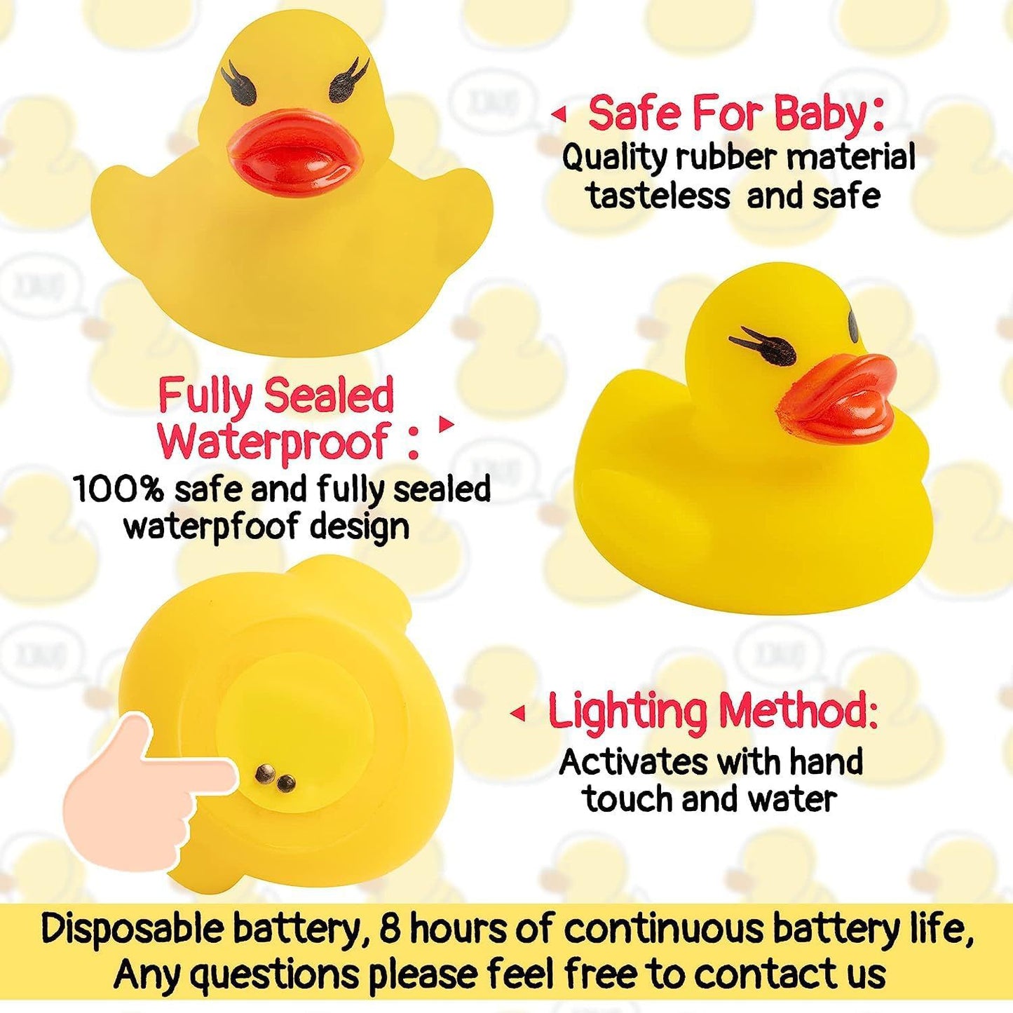 Luminous Floating Rubber Ducks Flashing Colour Classic Ducks Bath Toy for Children Baby Bath Time Duckling Changing Light in the Water Game Summer Water Fun Swimming Pool, Pack of 10