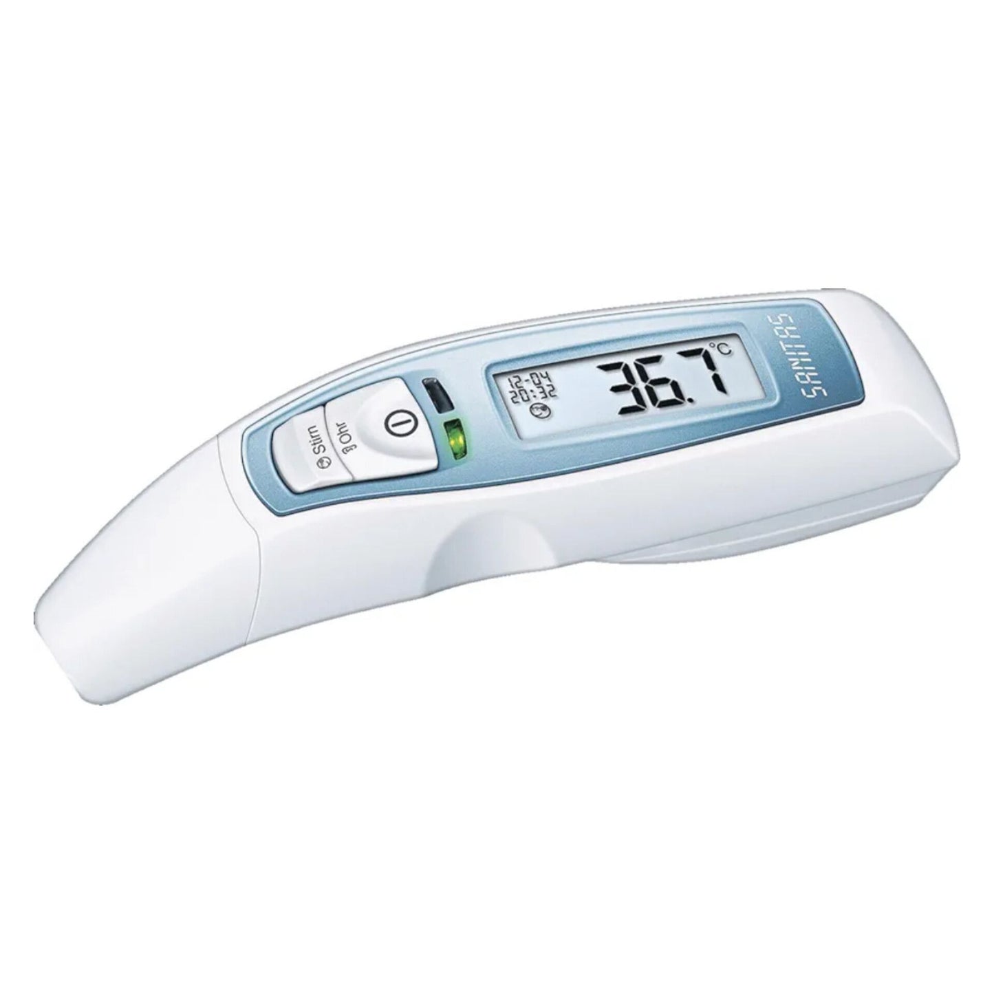 Sanitas 6-in-1 Multifunctional Thermometer SFT 65 Digital Forehead Ear Object Date Time Fibre Alarm