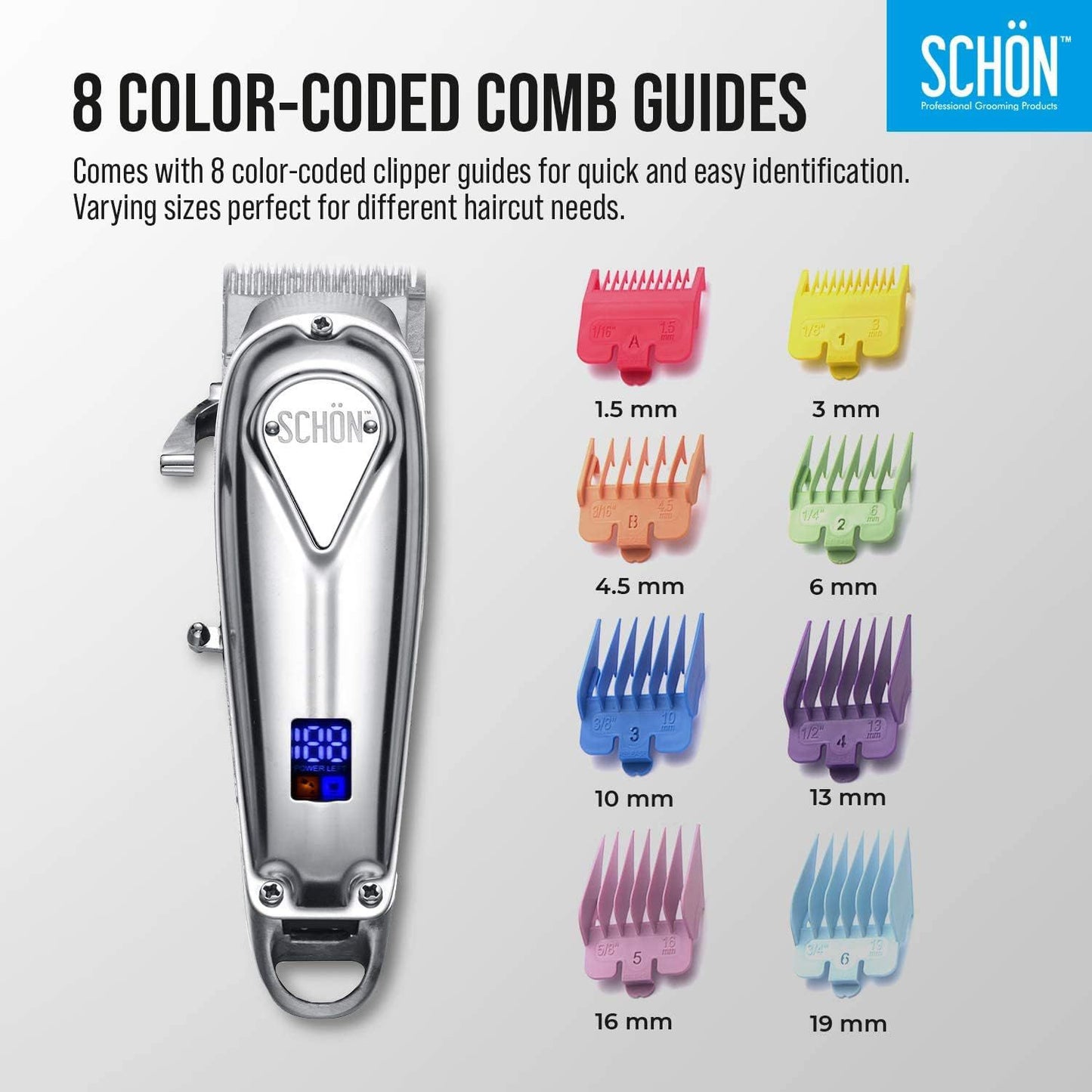 Stainless Steel Cordless Professional Hair Clipper, Cordless Care Set and Rechargeable with LED Indicator