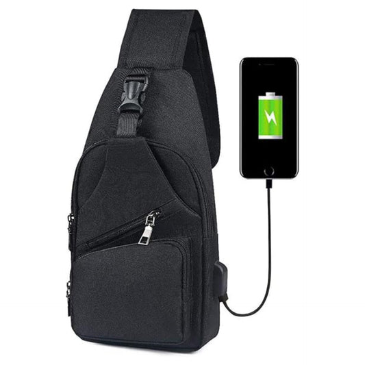 Chest Bag with USB Charging, Chest Bag Sling with Adjustable, Backpack Shoulder Bag for Men (Including 1 x USB Cable)