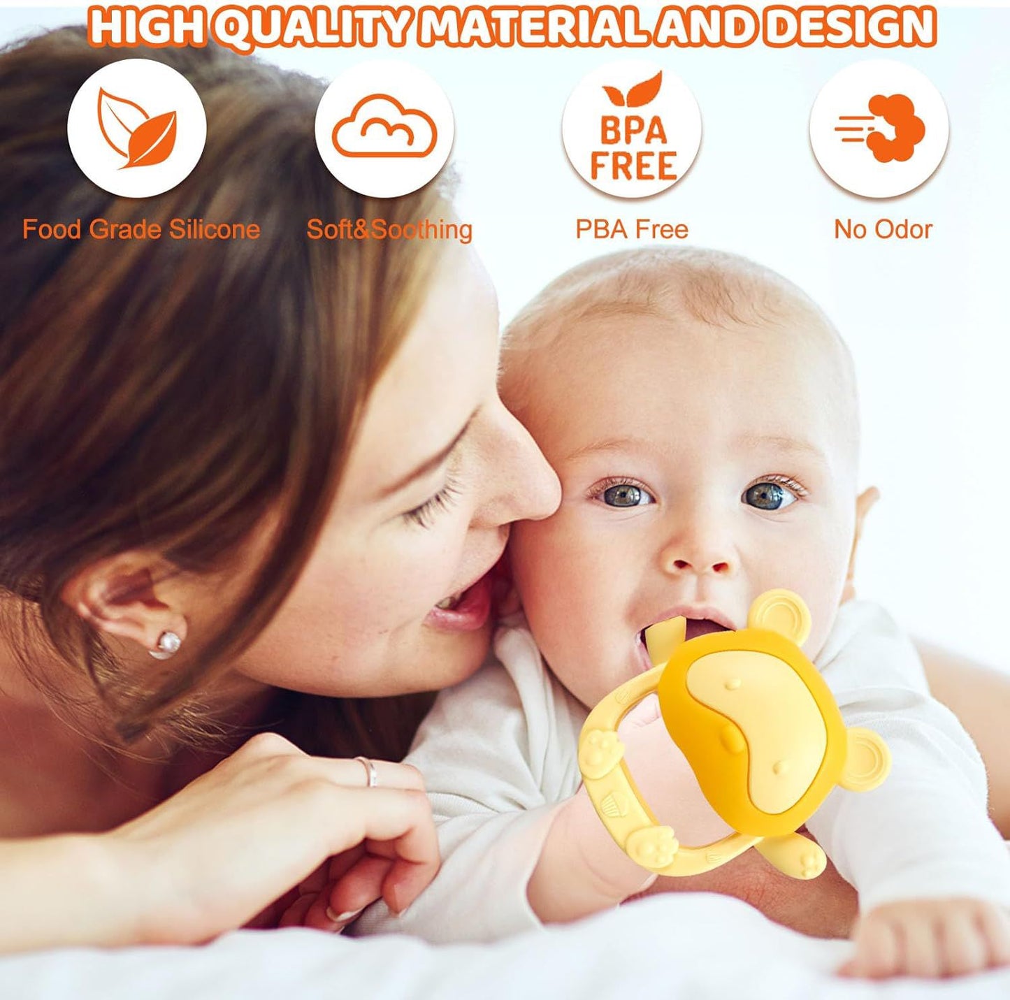 Baby Teething Ring, Baby Teething Toy, Silicone Teething Ring, Removable and High Temperature Boiled Teething Ring, BPF-Free Teething Nursing Accessory for 3+ Months Babies Toddlers (Yellow)