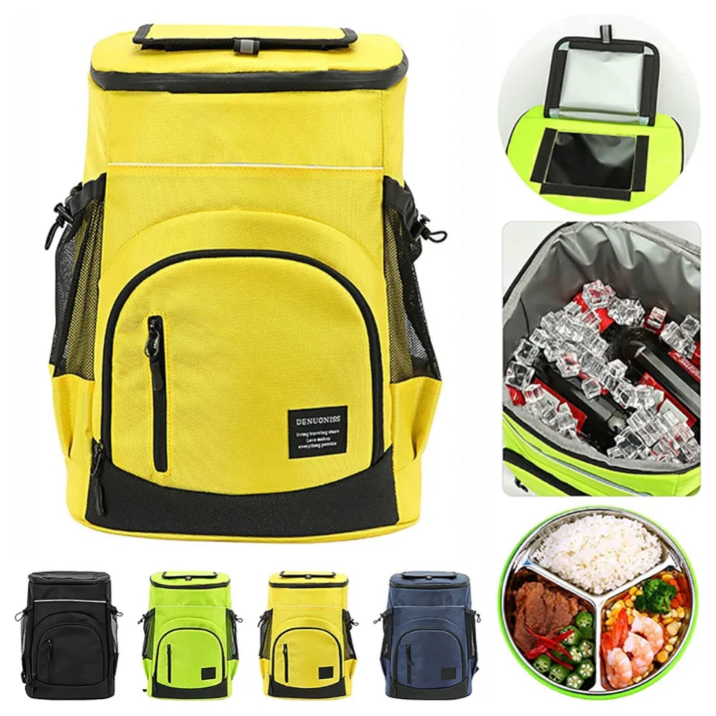 33L Large Cool Bag, Waterproof Insulated Backpacks, Cool Bag, Cold Beer Picnic Backpack with Cooling Compartment, Picnic Basket 2-4 People, Mobile Fridge for Car (Yellow)