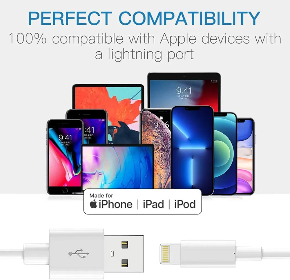 (1 Meter * Each) iPhone Charger Cable, MFi Certified Lightning Cable, Extra Long iPhone Charging Cable iPhone Leads for iPhone 13 12 Mini Pro 11 Pro XS Max X XR 8 7 6 6 Plus, iPad, iPod, Pack of 3 - White