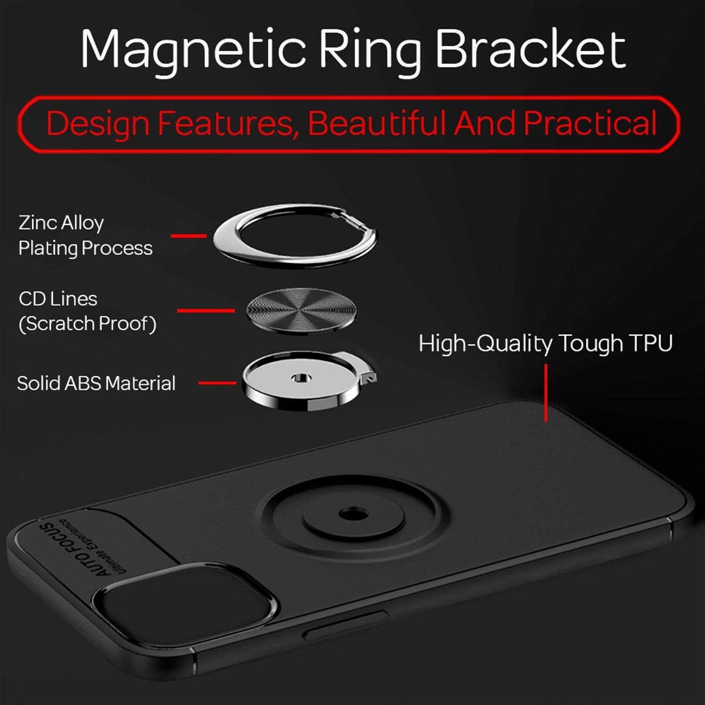 Ring Mobile Phone Case Compatible with iPhone 12 Mini Case, Silicone Cover with 360 Degree Finger Holder for Magnetic Car Holder, Protective Phone Case, Mobile Phone Case, Bumper