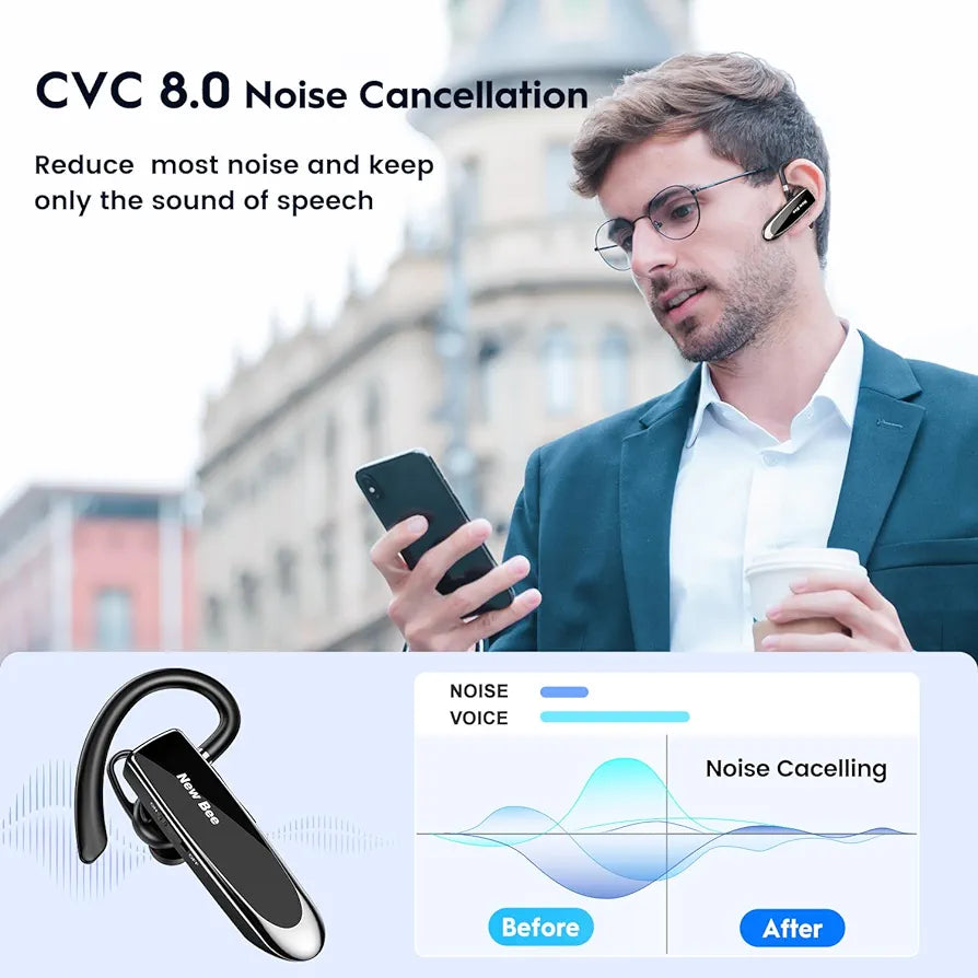 Bluetooth Headset, Wireless Headset Bluetooth Hands-Free Calling in Ear with Clear Voice Capture Technology Bluetooth In-Ear Headset for iPhone Samsung Huawei HTC Sony etc (Black)