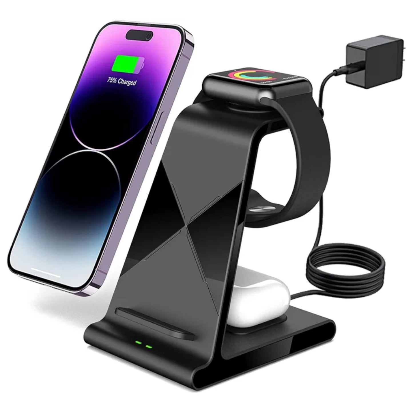 Wireless Charger, 3-in-1 Wireless Charger Inductive Charging Station with Adapter, Compatible with Airpods, Apple Watch 9 Series and for iPhone 15/14/13/12 Series, Samsung 23 (Black)