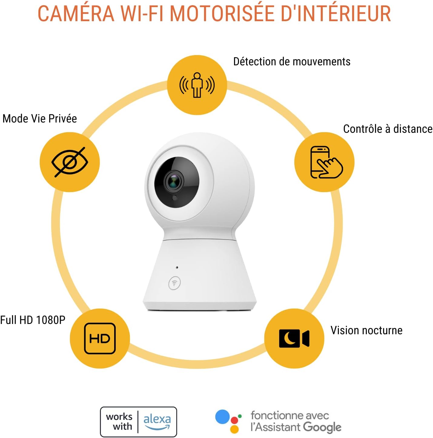 WiFi Security Camera, Full HD, Privacy Mode, Motorised 355°, Target Tracking, Notifications, Compatible with Google Chromecast & Alexa Echo Show