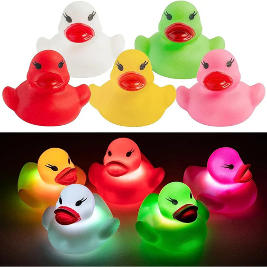 Luminous Floating Rubber Ducks Flashing Colour Classic Ducks Bath Toy for Children Baby Bath Time Duckling Changing Light in the Water Game Summer Water Fun Swimming Pool, Pack of 10