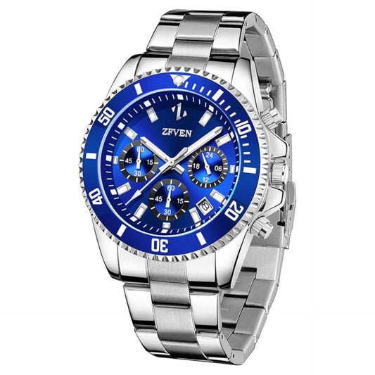 Watch for Men Chronograph Stainless Steel Luminous Gent Watches Multifunctional Fashion Business Classic Analogue Quartz Date Watches, Blue, Bracelet