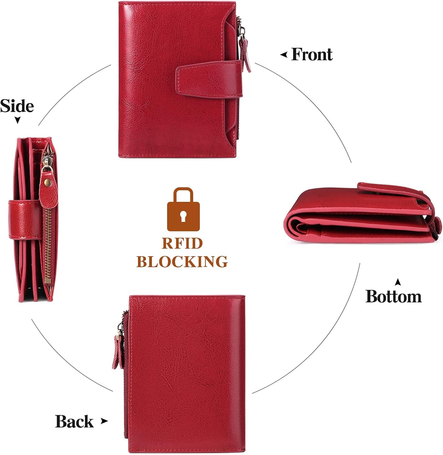 Women's Small Purse Women's Genuine Leather with 14 Card Slots RFID Blocking with Coin Pocket Small Purse, Large Red