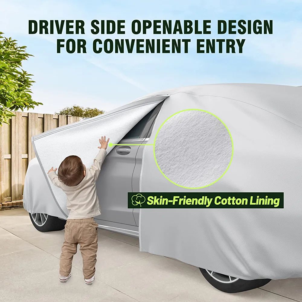 Car Waterproof Cover, All Weather for Automobiles, 5 Layer Heavy Duty Outdoor Sun Protection SnowProof Velvet Car Trap