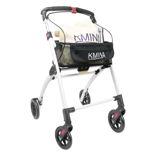 KMINA PRO - Folding Rollator Walker for Elderly, Mobility Walker for the House, Indoor Rollator with Tray, Small 4 Wheeled Walker, Walking Frame with Wheels, Wheeled Zimmer Frame, Rollator Black