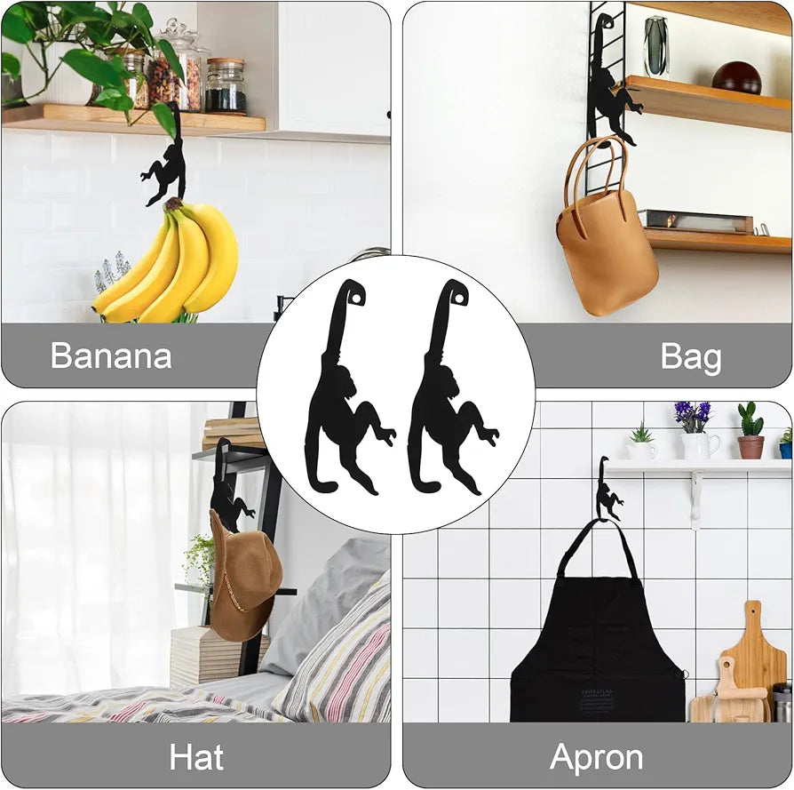 Banana Holder Banana Stand, Pack of 2 Metal Funny Monkey Banana Holder Black Banana Holder Funny Kitchen Gadget for Kitchen