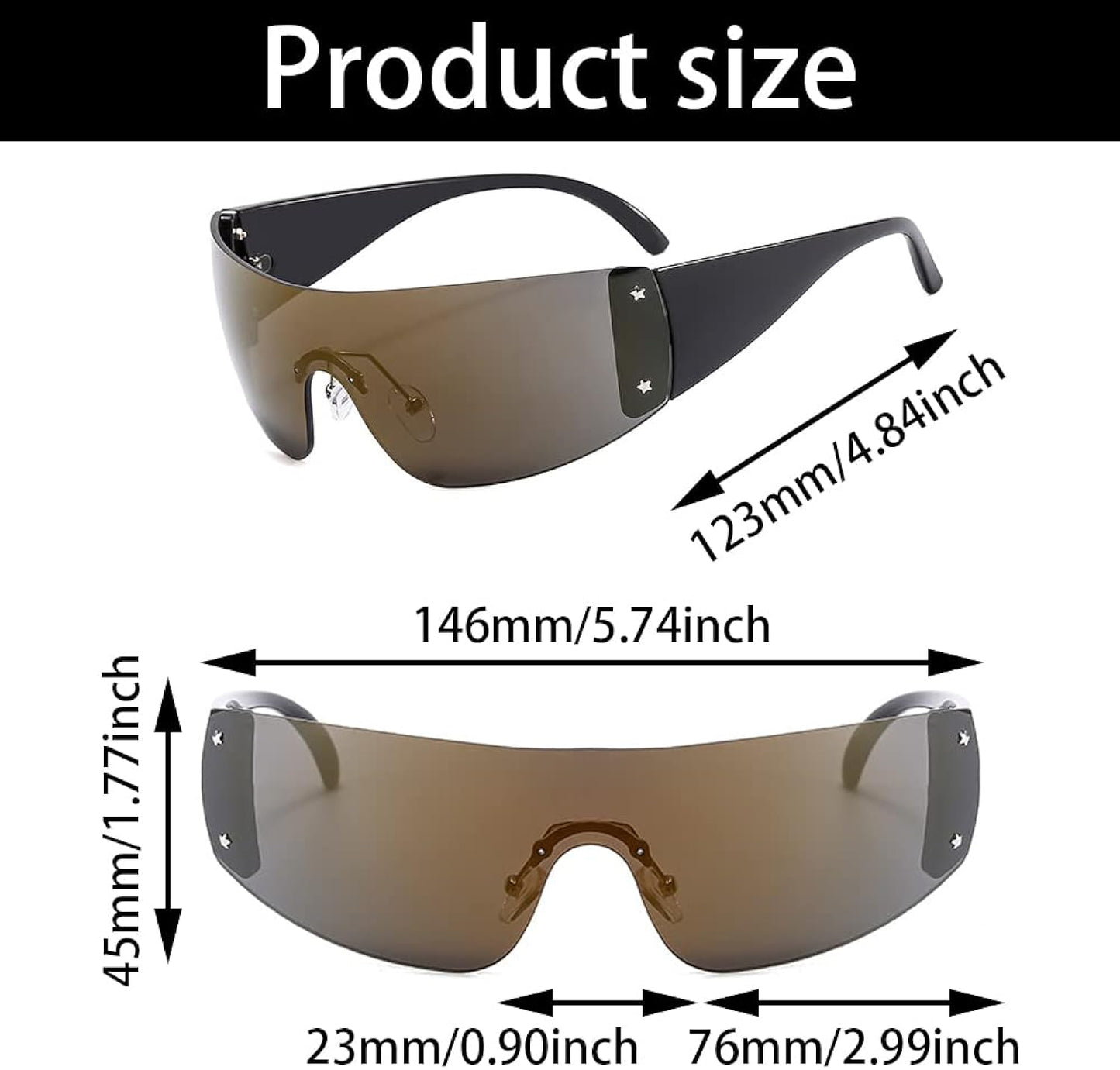 Sports Sunglasses, Cycling Glasses with Pentagram Design, UV400 Protection, Rimless Sunglasses, Suitable for Outdoor Sports for Men, Women, Cycling, Running, Golf, black