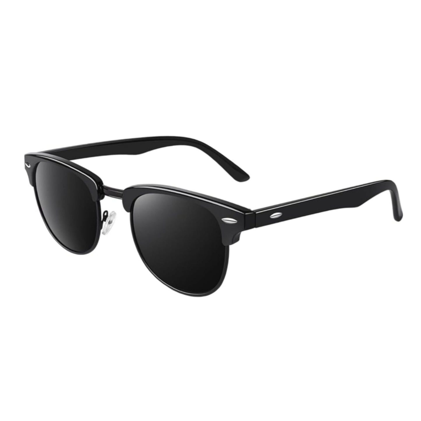 Classic Horn Rimmed Semi Rimless Polarized Sunglasses Men Womens, Black