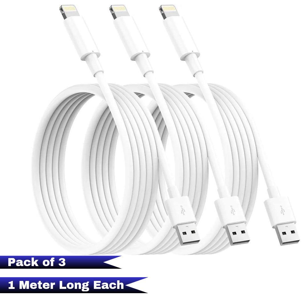 (1 Meter * Each) iPhone Charger Cable, MFi Certified Lightning Cable, Extra Long iPhone Charging Cable iPhone Leads for iPhone 13 12 Mini Pro 11 Pro XS Max X XR 8 7 6 6 Plus, iPad, iPod, Pack of 3 - White