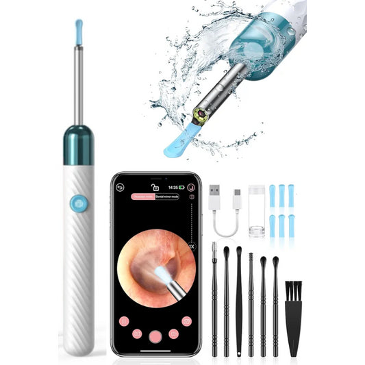 Ear Wax Removal, High Definition Ear Camera with LED Light, Ear Cleaner with Camera Built-in WiFi, Earwax Remover Kit, Have 6 Pcs Ear Set (White)